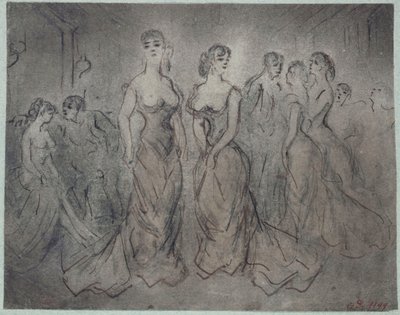 Indendørsscene fra et bordel, kvinder og mænd, ca. 1875 af Constantin Guys