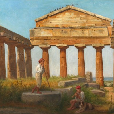 "Cerestemplet i Pæstum". Templet for Ceres i Paestum af Constantin Hansen