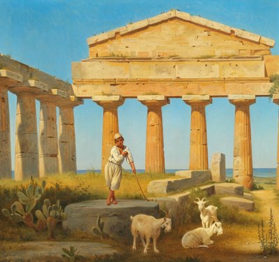 "Cerestemplet i Pæstum". Templet for Ceres i Paestum af Constantin Hansen