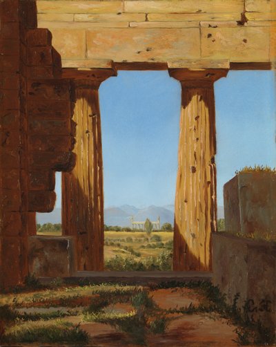 Søjler af Neptuntemplet i Paestum, 1838. af Constantin Hansen