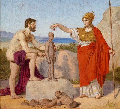 Prometheus støber mennesket af ler af Constantin Hansen