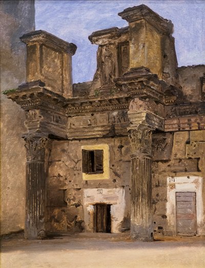 Minervas tempel på Nervas Forum i Rom, ca. 1840 (olie på papir monteret på lærred) af Constantin Hansen