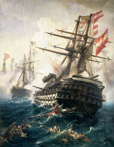 Slaget ved Lissa, udkæmpet mellem det østrig-ungarske imperium og Italien, i 1866 (olie på lærred) af Constantin Volanakis