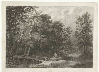 Skovudsigt med træbro af Constantinus Cornelis Huysmans