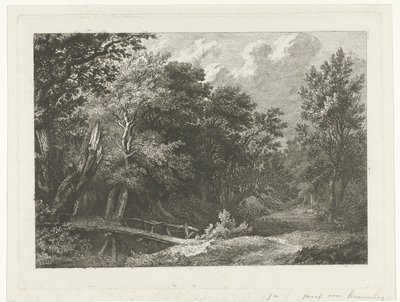 Skovudsigt med træbro af Constantinus Cornelis Huysmans