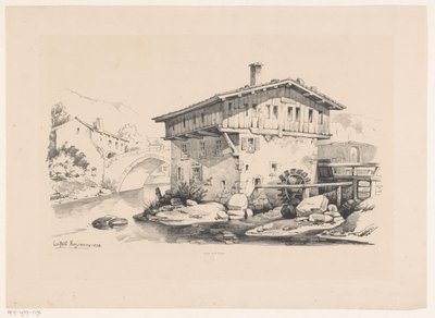 Hus og vandmølle i bjerglandsby The Landscape (serietitel) af Constantinus Cornelis Huysmans