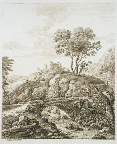Landskab med slot (radering på papir) af Copplestone Warre Bamfylde