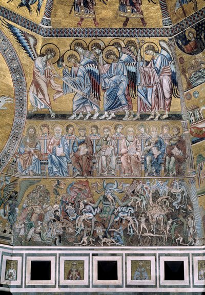 The Last Judgment Down Satan fortærer fandens sjæle - Detail of the mosaics, ca1270 af Coppo di Marcovaldo