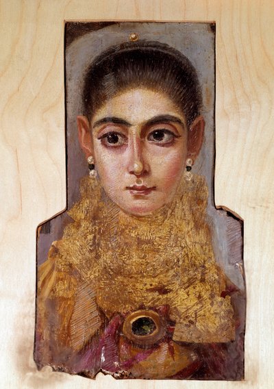 Koptisk kunst: ung kvinde kaldet Fayoum (Fayum) (omkring 160 e.Kr.) Maling af voks på træ. Paris, Louvre-museet af Coptic