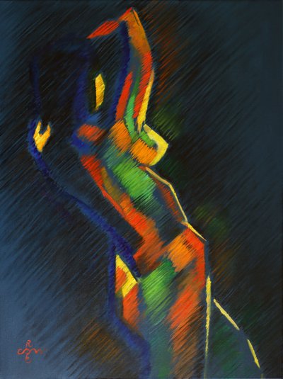 Farverig abstrakt figur af Corné Akkers
