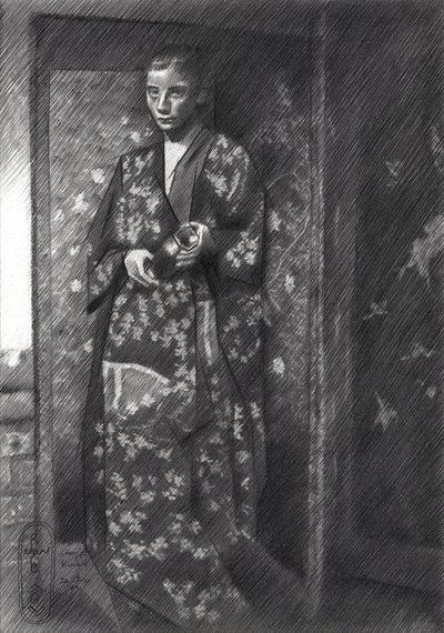 Elegant japansk kvinde i kimono af Corné Akkers