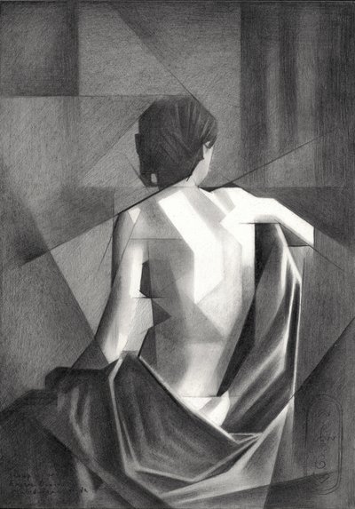 Geometrisk draperet figur af Corné Akkers