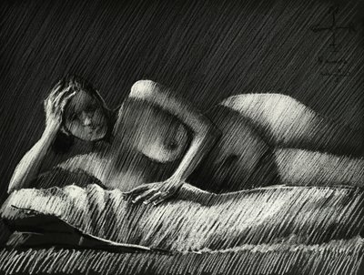 Skuggede kvindelige nøgenfigur af Corné Akkers