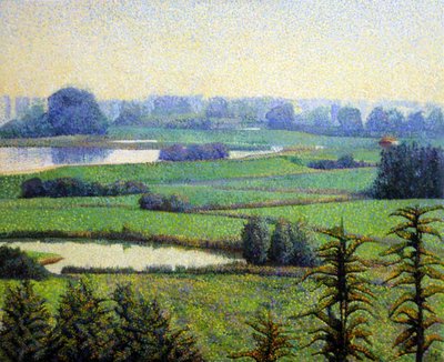 Fredfyldt pointillistisk landskab af Corné Akkers