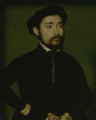 Portræt af en mand med en handske (olie på træ) af Corneille de Lyon