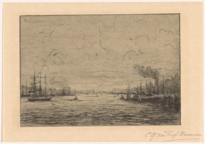 Udsigt over Maas nær Rotterdam af Cornelia Christina Johanna van Trigt Hoevenaar (signed by artist)