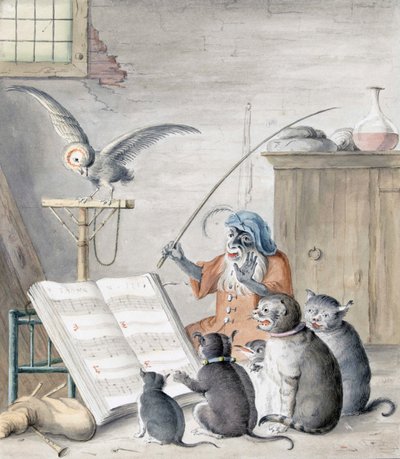 Kattekoncert (gravering) af Cornelis (after) Saftleven