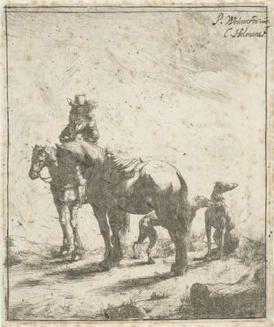 Rytter med to heste og to hunde af Cornelis A. Hellemans