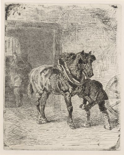 Hest får hestesko i en smedje af Cornelis Albertus Johannes Schermer