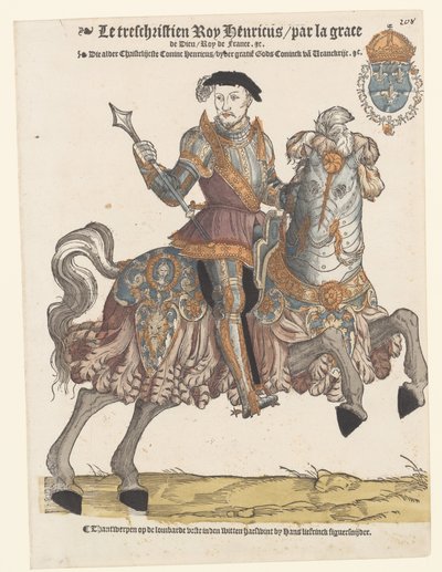Portræt af Henrik II af Frankrig i rustning til hest, til højre af Cornelis Anthonisz. (manner of)