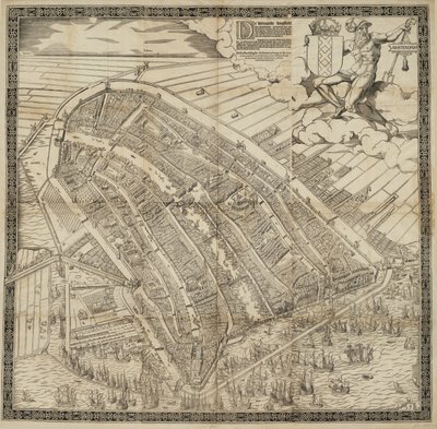Tysk: Die berühmte Handelsstadt Amsterdam
Hollandsk: De vermaerde koopstadt van Amstelredam af Cornelis Anthonisz.