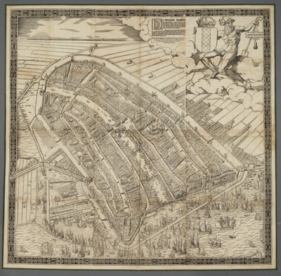 Tysk: Die berühmte Handelsstadt Amsterdam
Hollandsk: De vermaerde koopstadt van Amstelredam af Cornelis Anthonisz.
