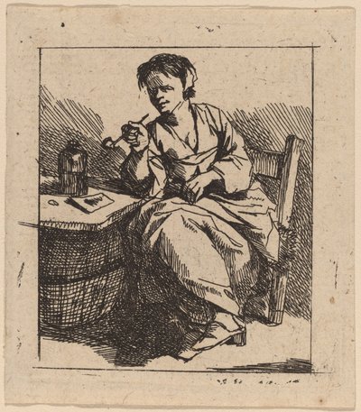 En kvinde, der ryger af Cornelis Pietersz Bega