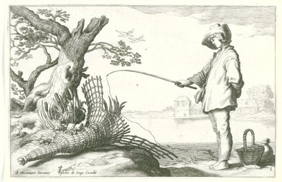 Den unge fisker Fire pastorale scener (serietitel) af Cornelis Bloemaert (II) (possibly)