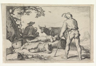 Veehoeders Fire pastorale scener (serietitel) Fritidsfornøjelser (serietitel) af Cornelis Bloemaert (II) (possibly)