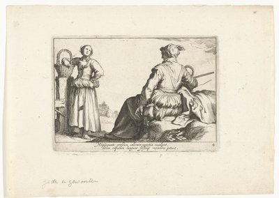 To bondekvinder Pastorale scener (serietitel) Otia delectant (serietitel) af Cornelis Bloemaert (II)