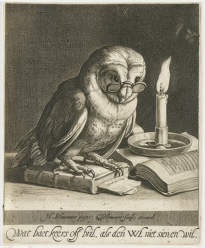 Ugle med briller og bøger. Omkring 1625 af Cornelis Bloemaert