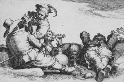 Peasants Drinking, fra serien Sixteen Peasant Subjects, 1600-tallet. af Cornelis Bloemaert