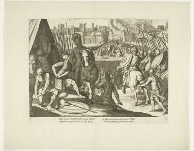 Verovering af Rom, 1527, nr. 2 Scener uit het leven van Karel V (serietitel) Kejser Karl V.s liv i meget smukke dybtryk, indgraveret på den berømte A. Tempestes design, af to af de dygtigste mestre J. de Gein & C. Boel. Ved af Cornelis Boel