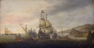 Søslag mellem hollandske krigsmænd og spanske Galeys af Cornelis Bol