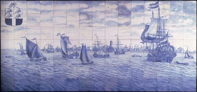 En panoramaudsigt over Rotterdams havn, ca. 1700 (keramik) af Cornelis Boumeester