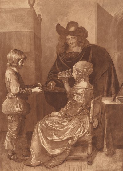 Cavalier and Lady with a Page, 1779, udgivet 1781. af Cornelis Brouwer