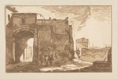 Port med rejsende og muldyr af Cornelis Brouwer