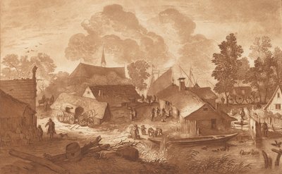 Landsby med dam, ca. 1782. af Cornelis Brouwer