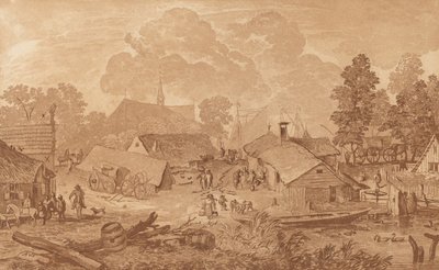 Landsby med dam, ca. 1782. af Cornelis Brouwer