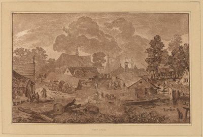 Landsby med dam, ca. 1782. af Cornelis Brouwer