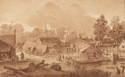 Landsby med dam, ca. 1782. af Cornelis Brouwer