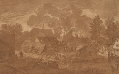 Landsby med dam, ca. 1782. af Cornelis Brouwer