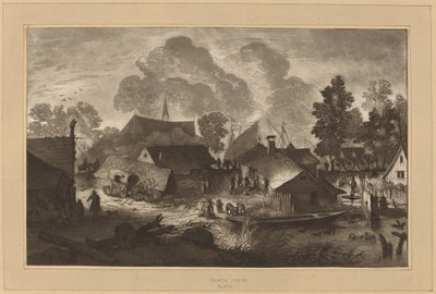 Landsby med dam, ca. 1782. af Cornelis Brouwer