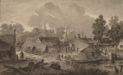 Landsby med dam, ca. 1782. af Cornelis Brouwer