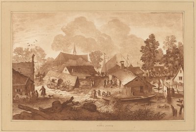 Landsby med dam, ca. 1782. af Cornelis Brouwer