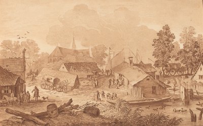 Landsby med dam, ca. 1782. af Cornelis Brouwer