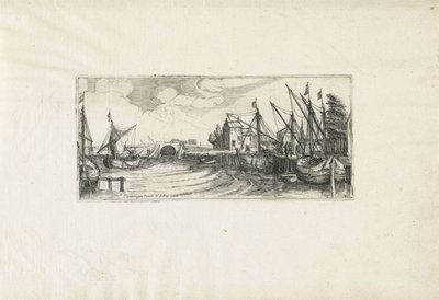 Udsigt over en havn med sluse Landskaber (serietitel) af Cornelis Claesz van Wieringen (possibly)