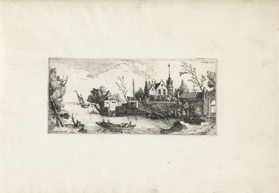 Flodlandskab med en robåd Landskaber (serietitel) af Cornelis Claesz van Wieringen (possibly)