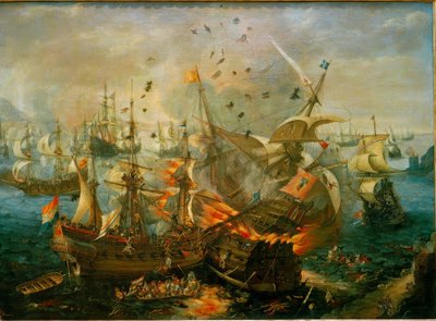 Eksplosionen af ​​det spanske admiralskib (...) af Cornelis Claesz  van Wieringen