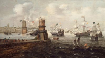 Fangst af Damiette, 5. korstog, 1219 / Gem., V. Wieringen af Cornelis Claesz  van Wieringen